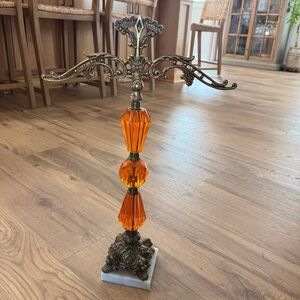 Vintage Scales of Justice Display Stand Amber Glass Marble Base 19” Ornate